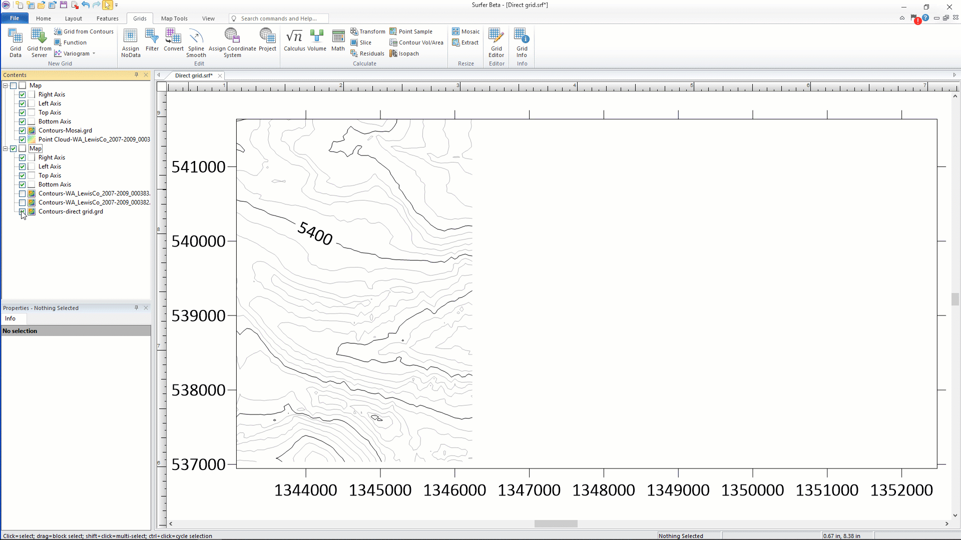 Sequence of LiDAR contours being added to a map frame in Surfer