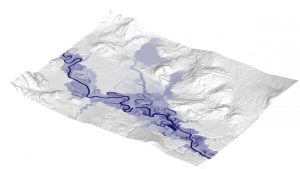 3D Surface Map of the Baker River and its oxbow lakes created in Surfer