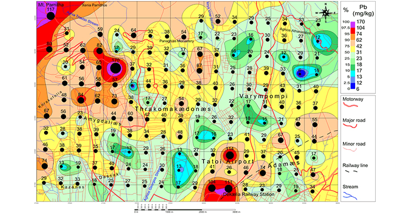 Subsurface contaminant map of a suburban area created with Surfer