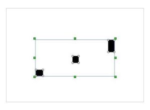 Three objects arranged using the Distribute in Margins command