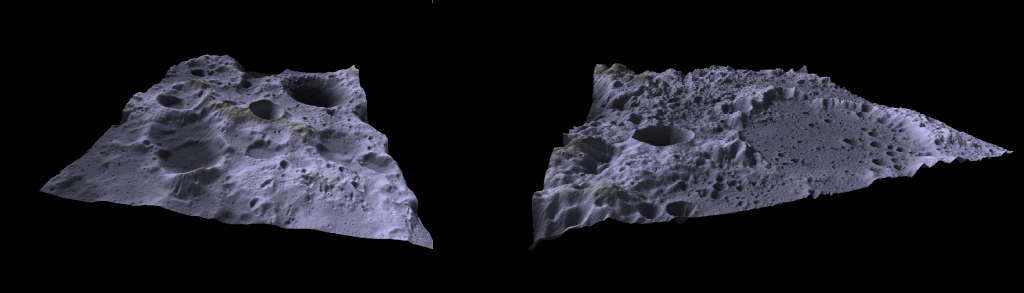 Slices of the Moon's surface created with Surfer's 3D modeling features