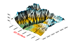 3D Model created using the 2D & 3D mapping software Surfer