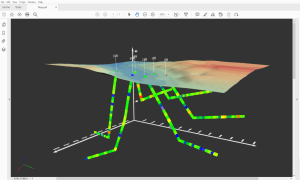 Surfer Drillhole Map exported from the 3D view and displayed in Adobe Acrobat