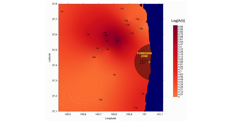 Radioactive risk map created in Surfer