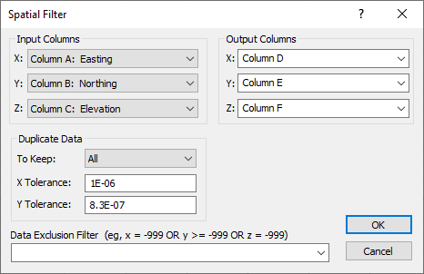 Spatial Filter dialog used to transform a dataset with Surfer